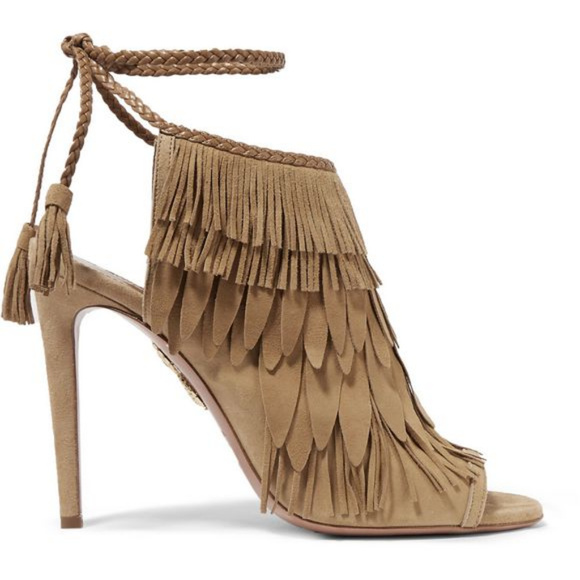 Aquazzura Fringed Suede Sandals - Tan (In Box) - Picture 2 of 4